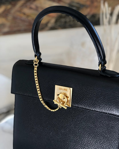 CELINE Mantel Chain Gancini 手提包 黑色 復古 舊款 Celine vtz7d4