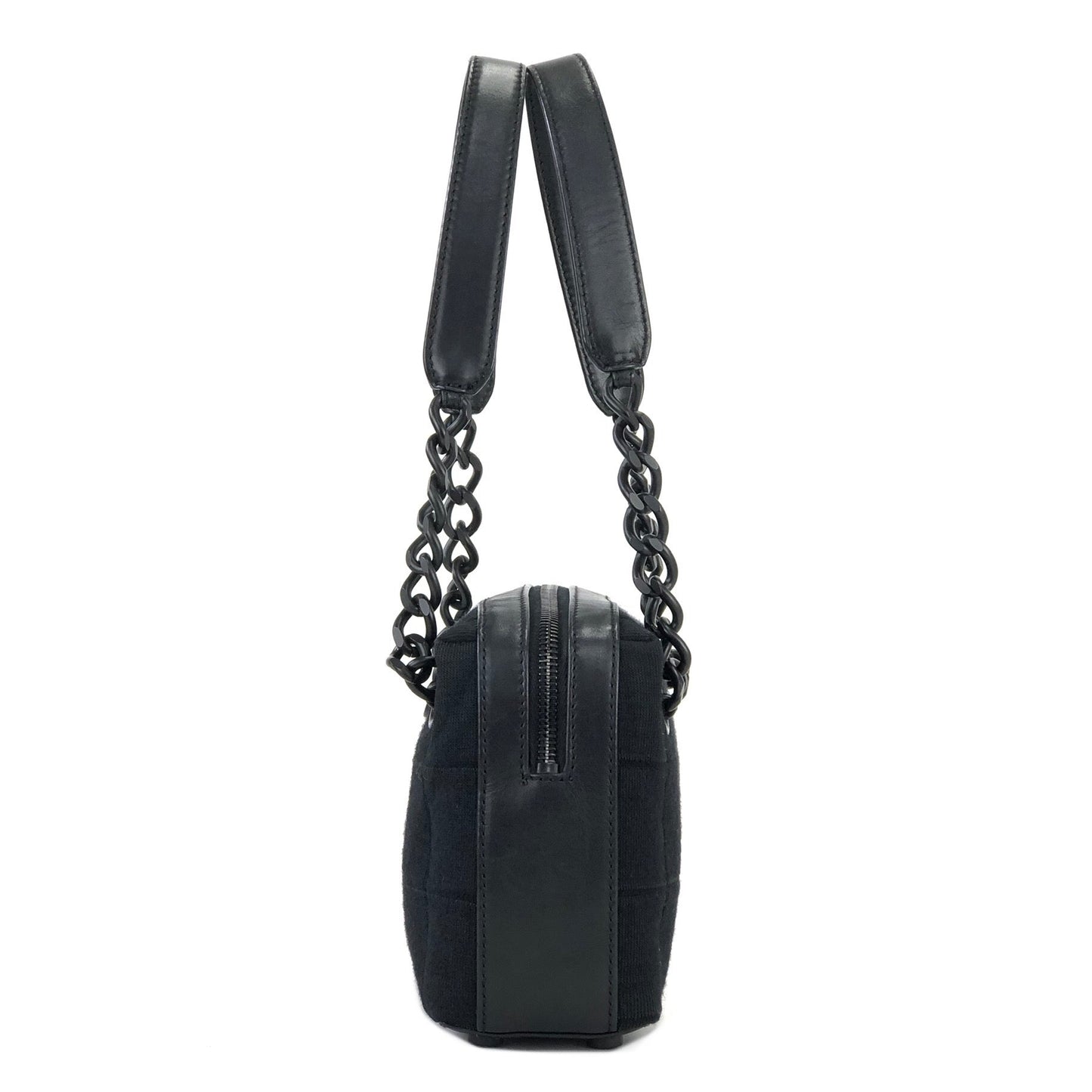 CHANEL Chocolate bar Fabric Chain Handbag Shoulder bag Black Vintage Old b7kuuv