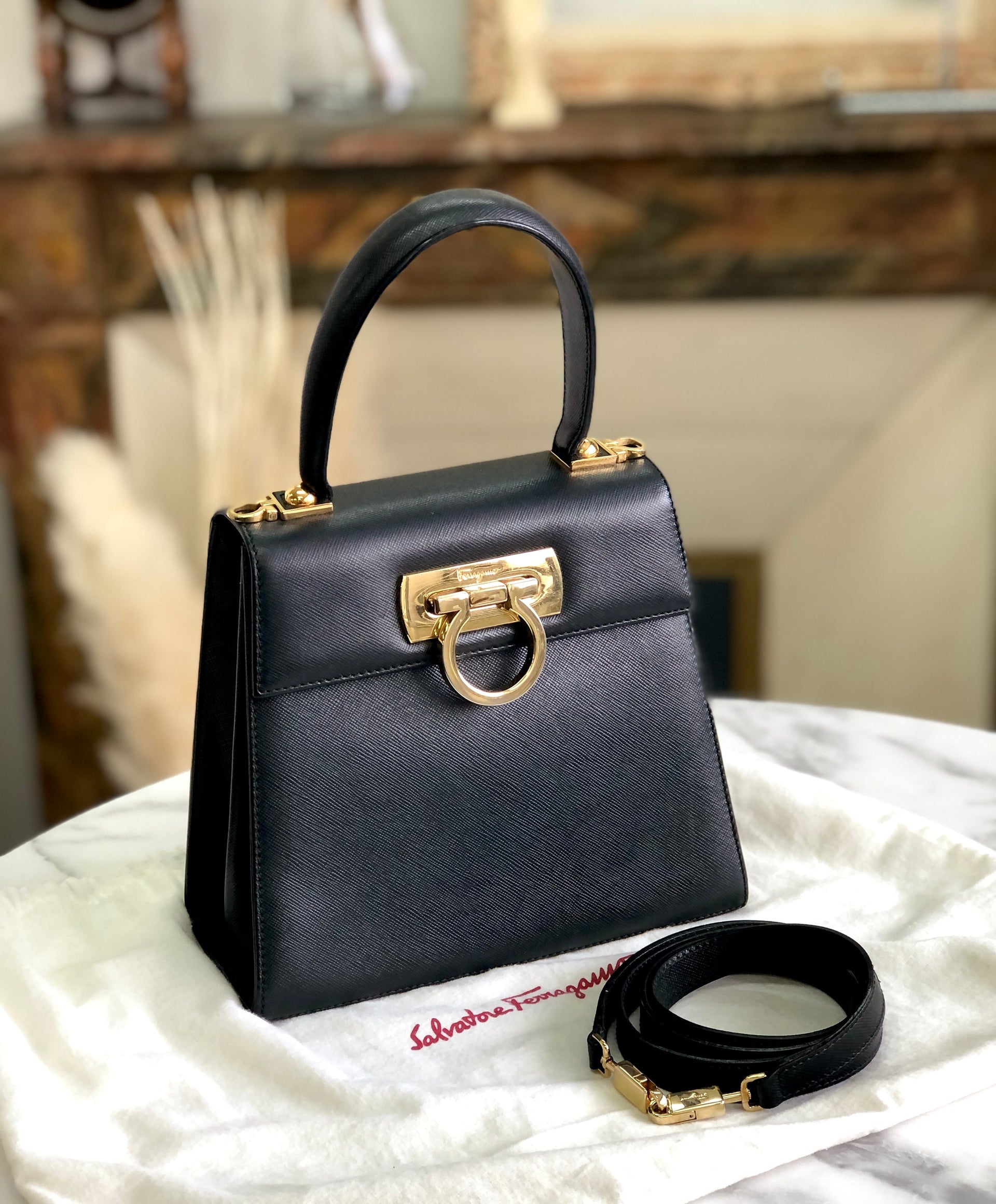 Salvatore Ferragamo Gancini embossed leather Saffiano 2WAY Kelly 