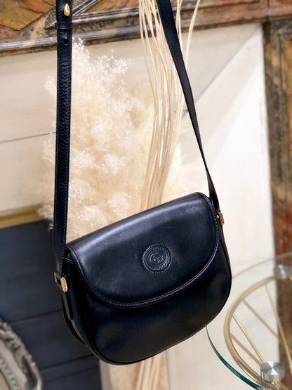 GUCCI Logo Leather Round Crossbody Shoulder bag Black Old gucci Vintage cby5c3