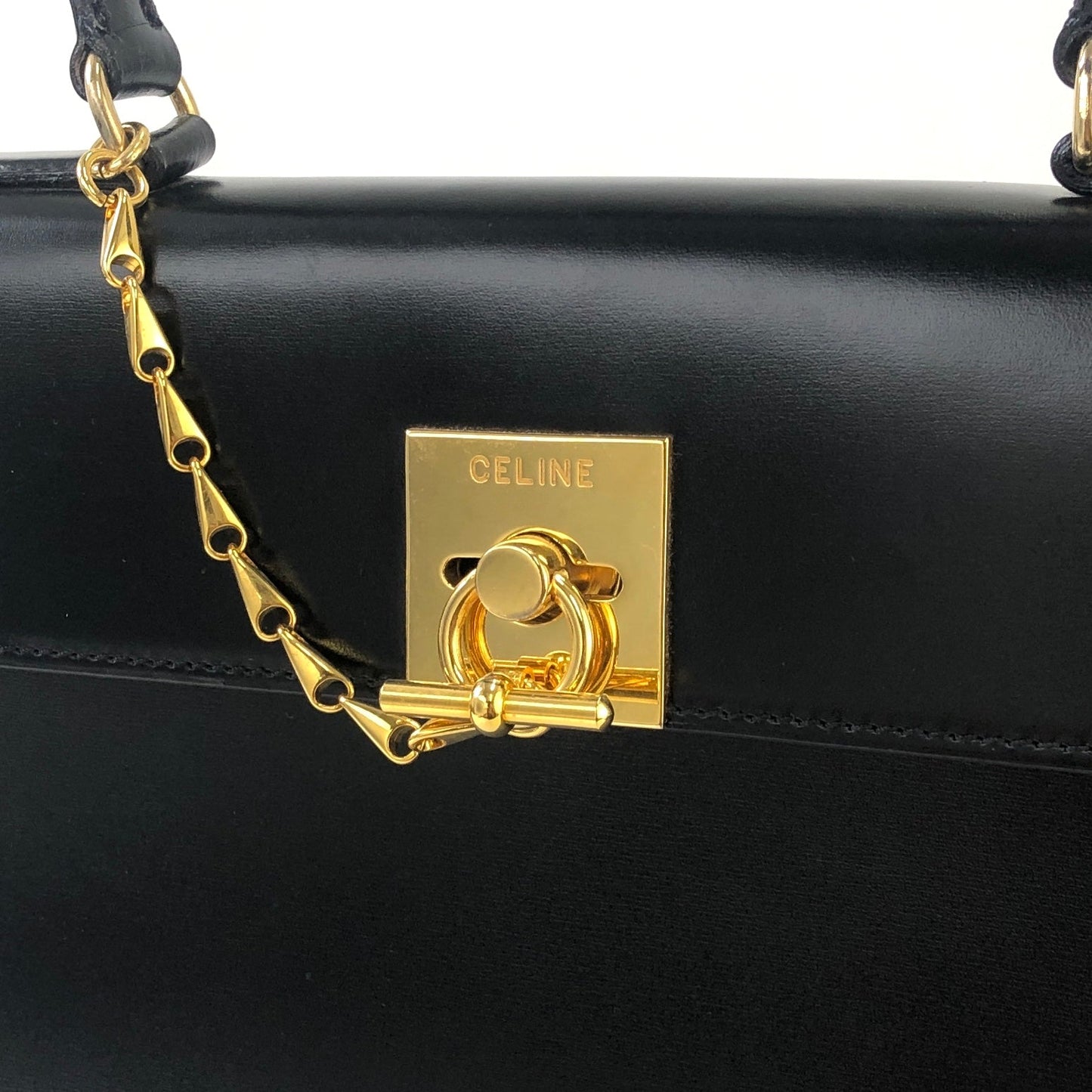 CELINE Toggle Clasp Chain Handbag Black Vintage Old Celine t7rz5i