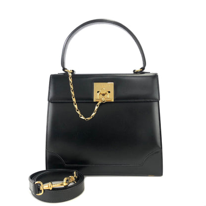 CELINE Mantel Chain Gancini Handbag Crossbody Shoulder bag Black Vintage Old Celine v4rchb