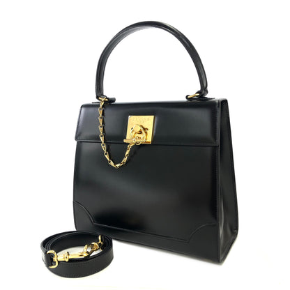 CELINE Mantel Chain Gancini Handbag Crossbody Shoulder bag Black Vintage Old Celine v4rchb