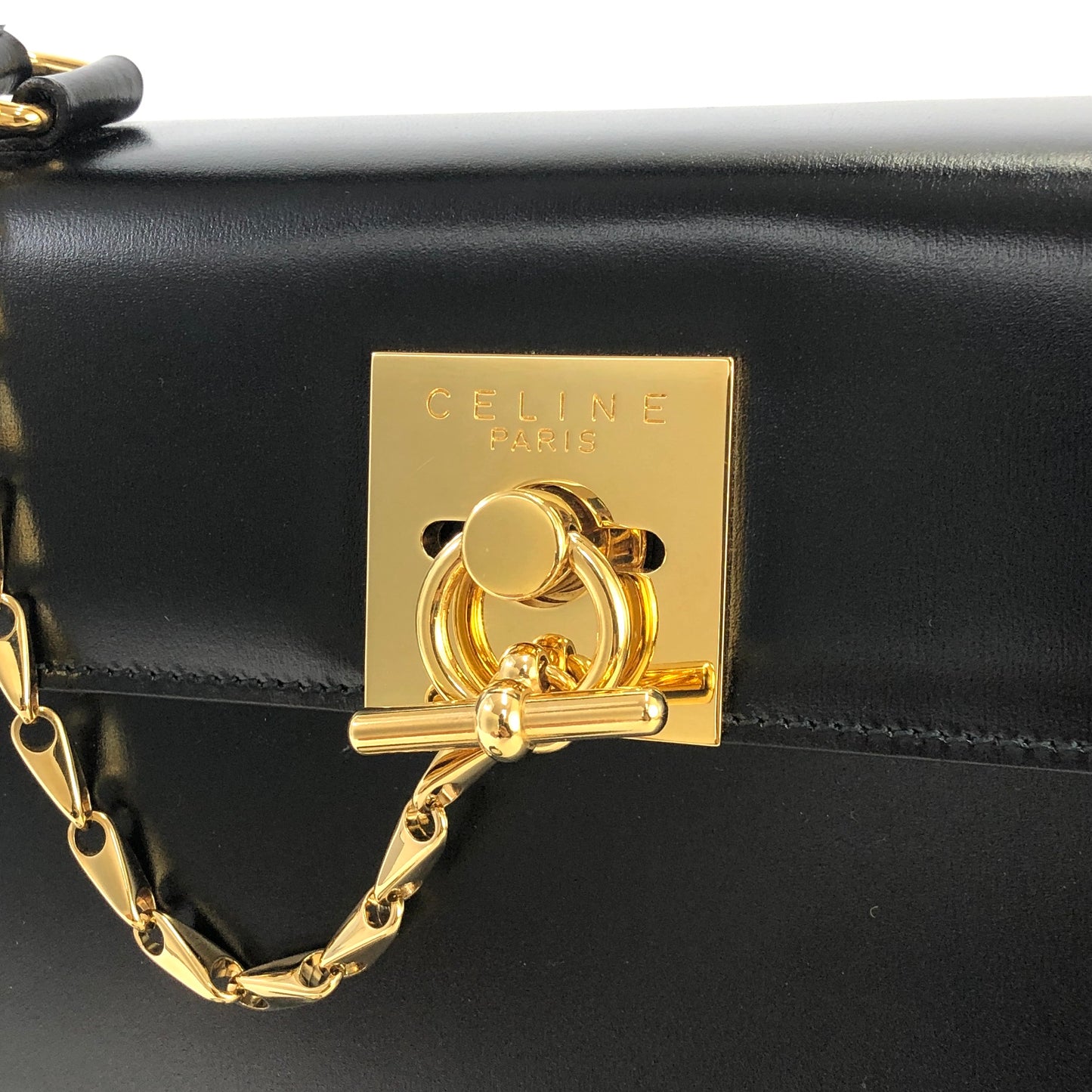 CELINE Mantel Chain Gancini Handbag Crossbody Shoulder bag Black Vintage Old Celine v4rchb
