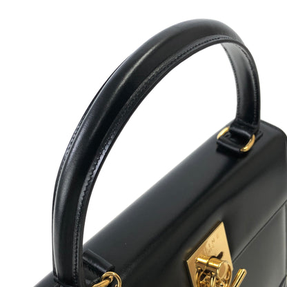 CELINE Mantel Chain Gancini Handbag Crossbody Shoulder bag Black Vintage Old Celine v4rchb