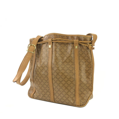 CELINE Macadam Blason Drawstring Shoulder bag Beige Vintage Old Celine kfibb7