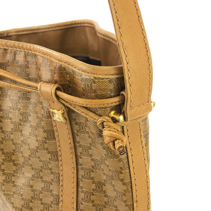 CELINE Macadam Blason Drawstring Shoulder bag Beige Vintage Old Celine kfibb7