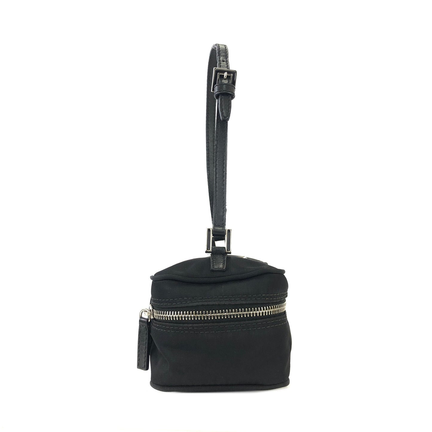 FENDI Logo Nylon Small Handbag Vanity bag minibag  Black Old Vintage hpedub