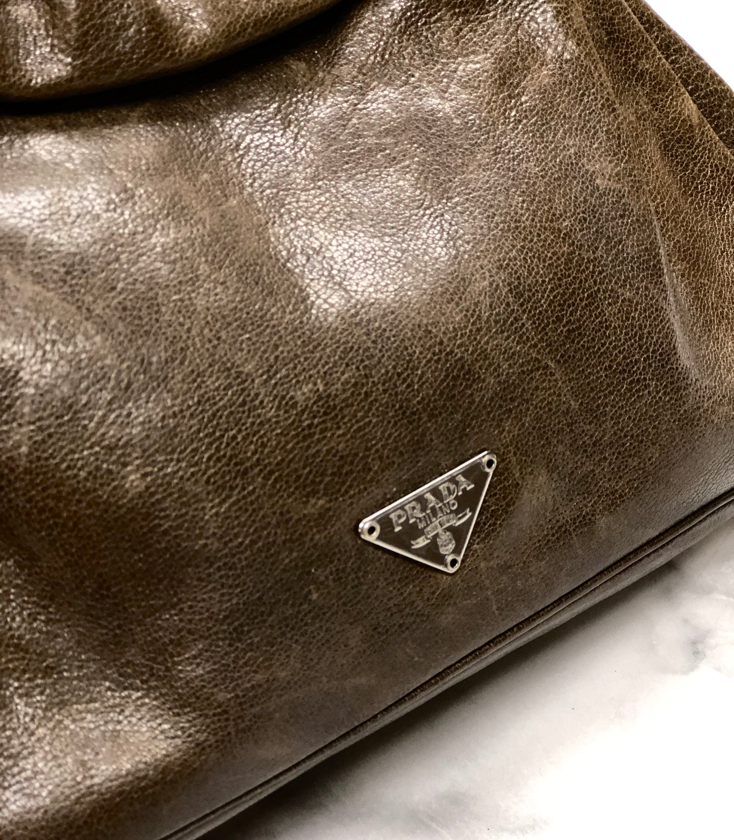 PRADA leather chain party bag handbag mini bag brown vintage old 37czyb