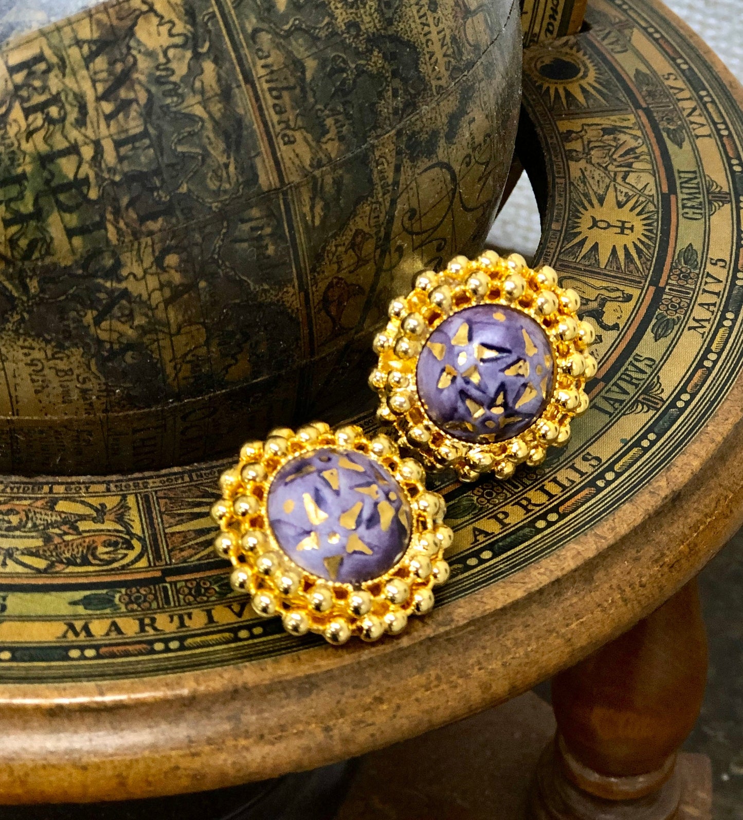 CELINE Starball Circle Earrings Gold Purple Vintage Old CELINE Accessories hn6ume