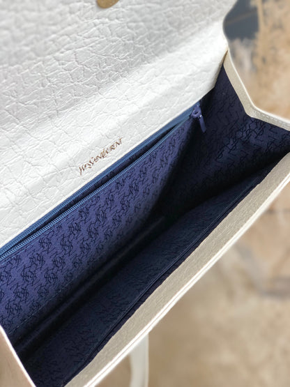 Yves Saint Laurent Embossed leather Shoulder bag White Vintage Old 66nwy8