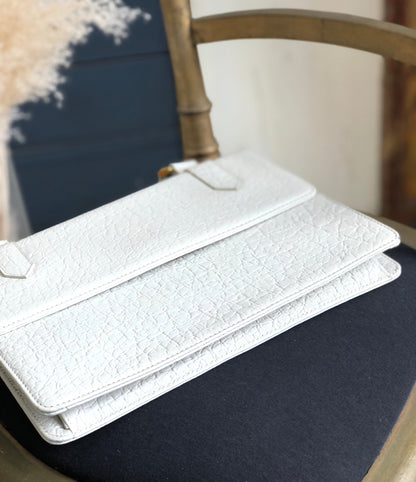 Yves Saint Laurent Embossed leather Shoulder bag White Vintage Old 66nwy8