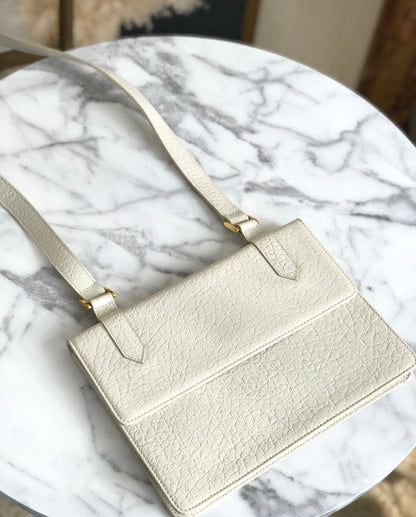 Yves Saint Laurent Embossed leather Shoulder bag White Vintage Old 66nwy8