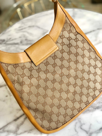 GUCCI GG canvas Horsebit Shoulder bag Hobo bag Camel Vintage Old efrmfy