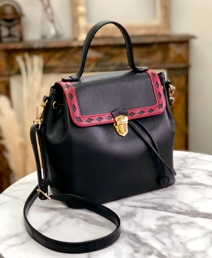 Yves Saint Laurent diamond cut YSL 2way leather shoulder bag handbag black vintage old axstfw