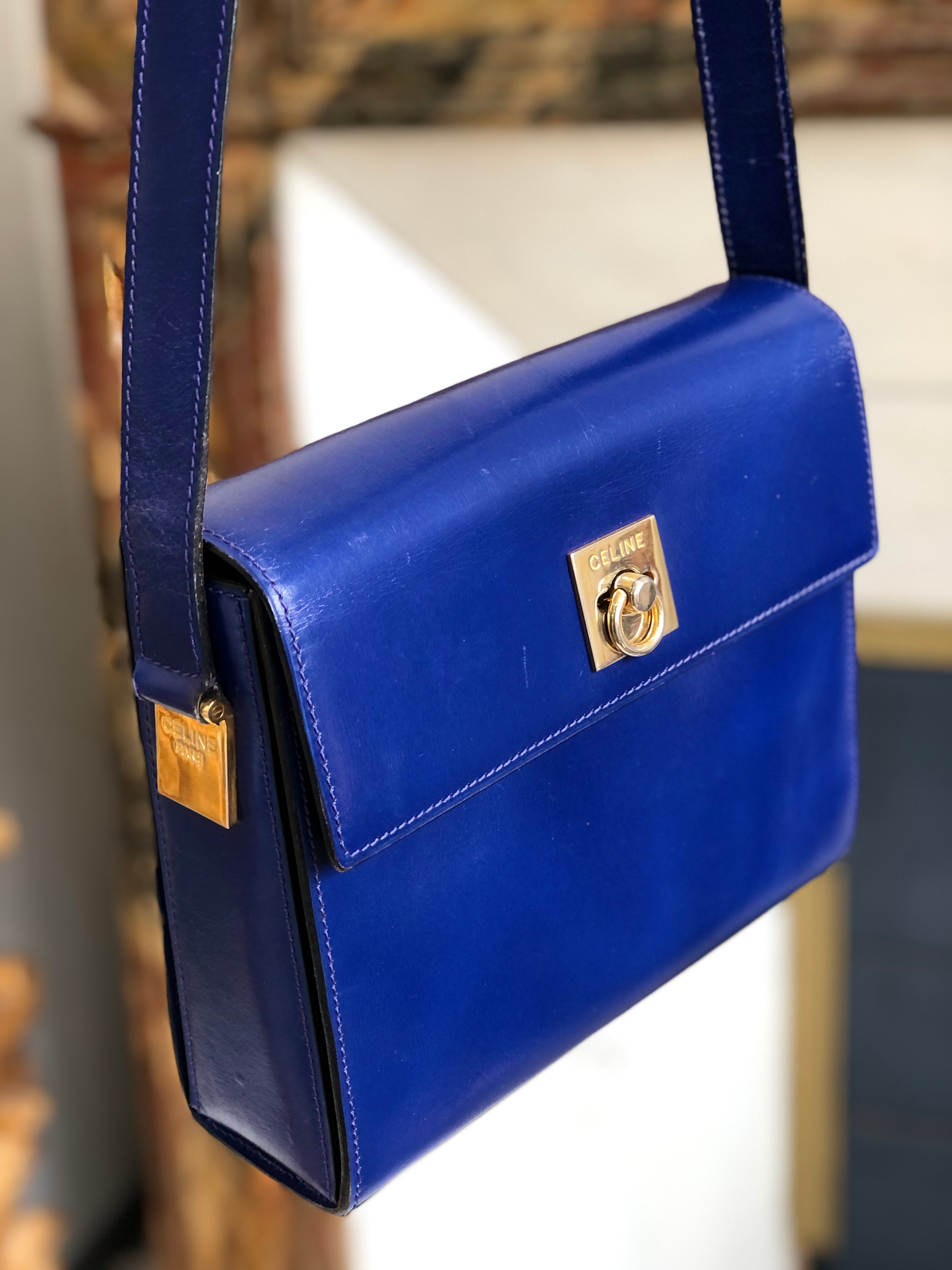 CELINE Gancini Crossbody Shoulder bag Blue Vintage Old CELINE ef3ciw