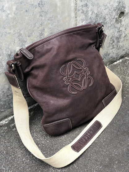LOEWE Anagram logo Nubuck leather Shoulder bag Brown Vintage Old 2nkwhw