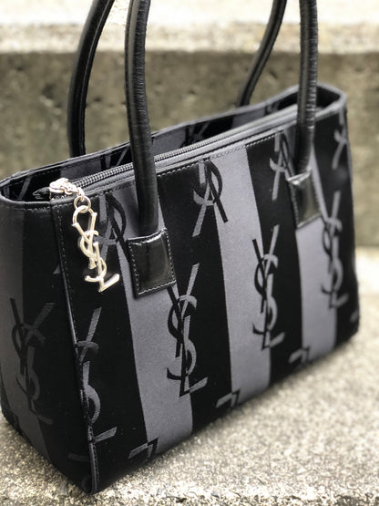 Yves Saint Laurent YSL logo Stripe Handbag Black Vintage Old YSL xn8hwi