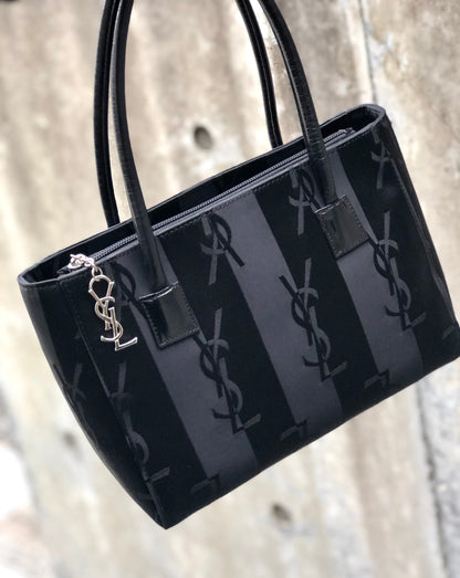 Yves Saint Laurent YSL logo Stripe Handbag Black Vintage Old YSL xn8hwi