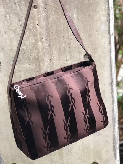 Yves Saint Laurent YSL logo Stripe Nylon Shoulder bag Black Vintage Old vrpv4g
