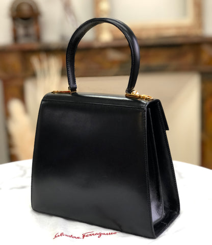Salvatore Ferragamo Gancini 2Way Top handle Handbag Shoulder bag Black Vintage Old 5bnsnc