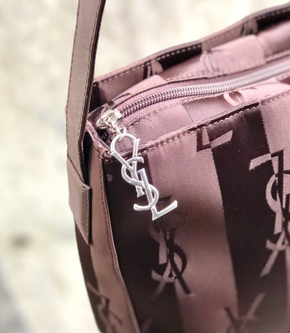 Yves Saint Laurent YSL logo Stripe Nylon Shoulder bag Black Vintage Old vrpv4g