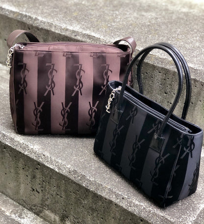 Yves Saint Laurent YSL logo Stripe Nylon Shoulder bag Black Vintage Old vrpv4g
