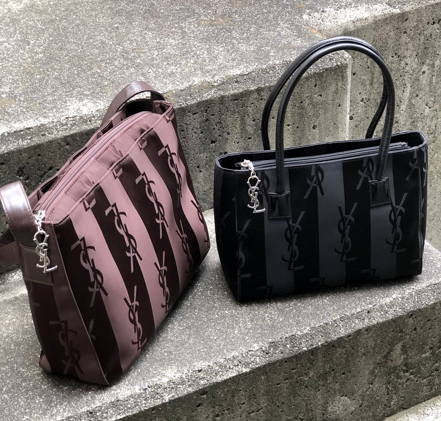 Yves Saint Laurent YSL logo Stripe Handbag Black Vintage Old YSL xn8hwi