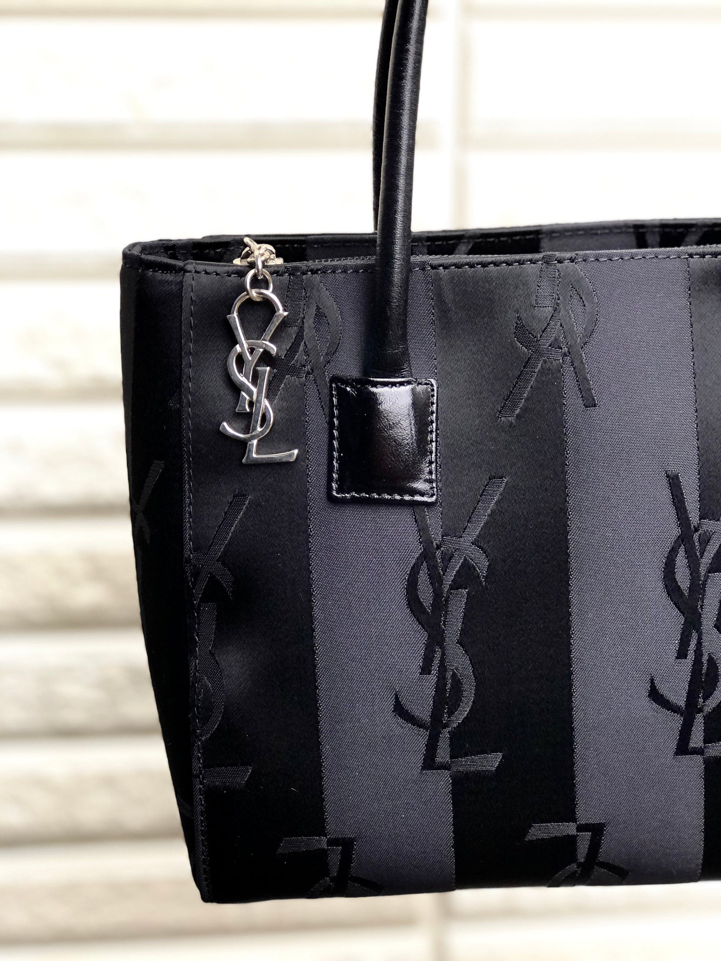 Yves Saint Laurent YSL logo Stripe Handbag Black Vintage Old YSL xn8hwi