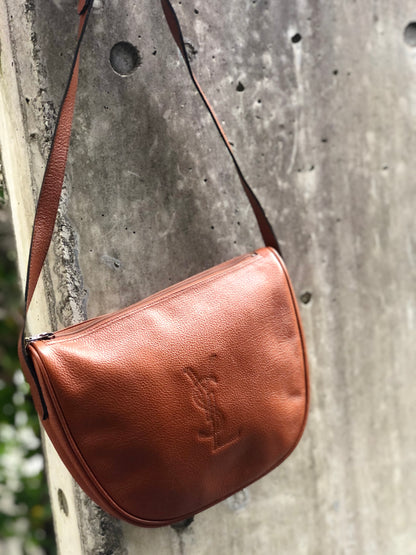 Yves Saint Laurent shoulder bag YSL Crossbody embossed brown vintage old hk253x