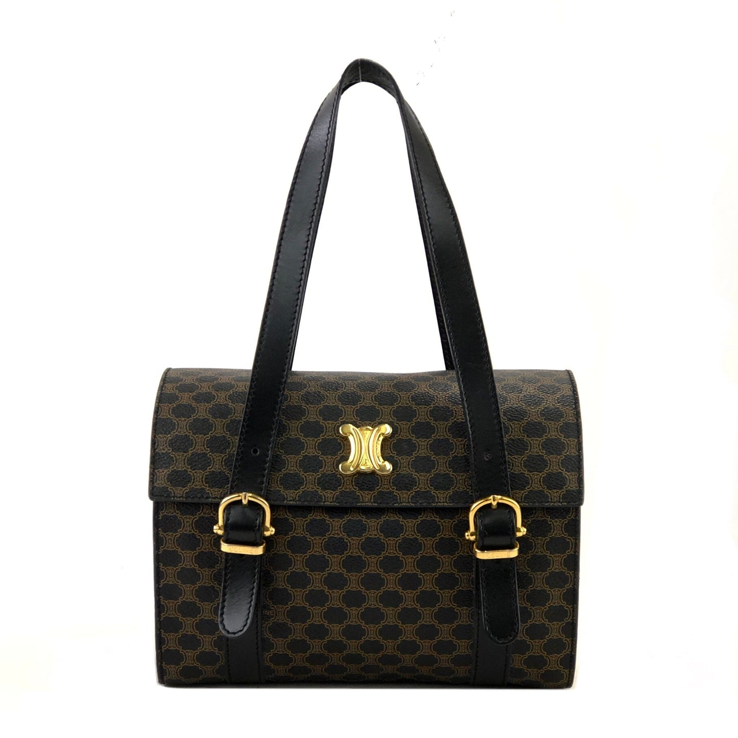 CELINE Macadam Blason metal fittings handbag tote bag box black old Celine vintage tyr43e