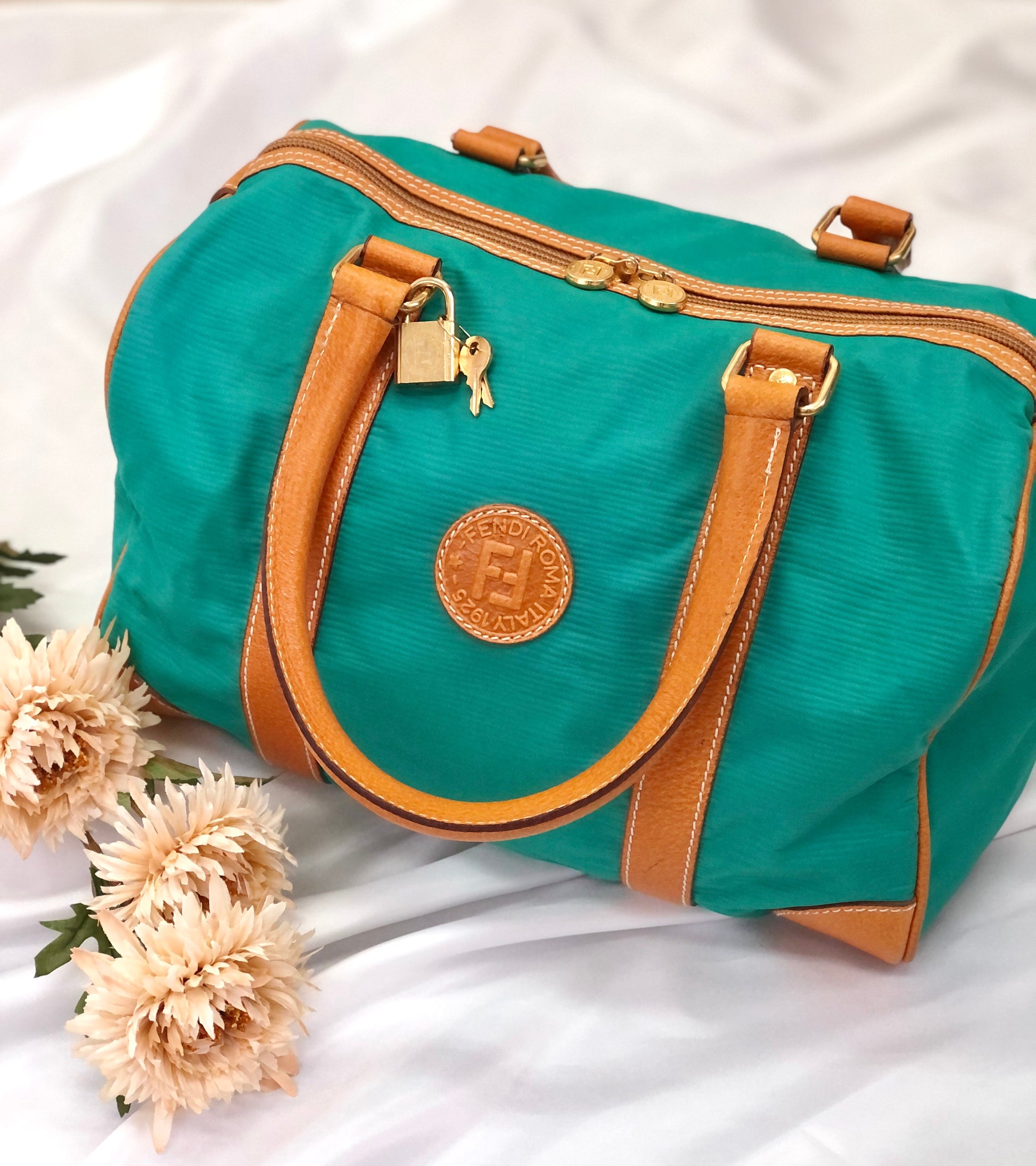 Beautiful, Pre Loved Fendi FF Boston colorful bag