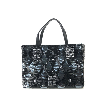 GIVENCHY Logo Argyle pattern Spangle Handbag Black Vintage Old 6myr84