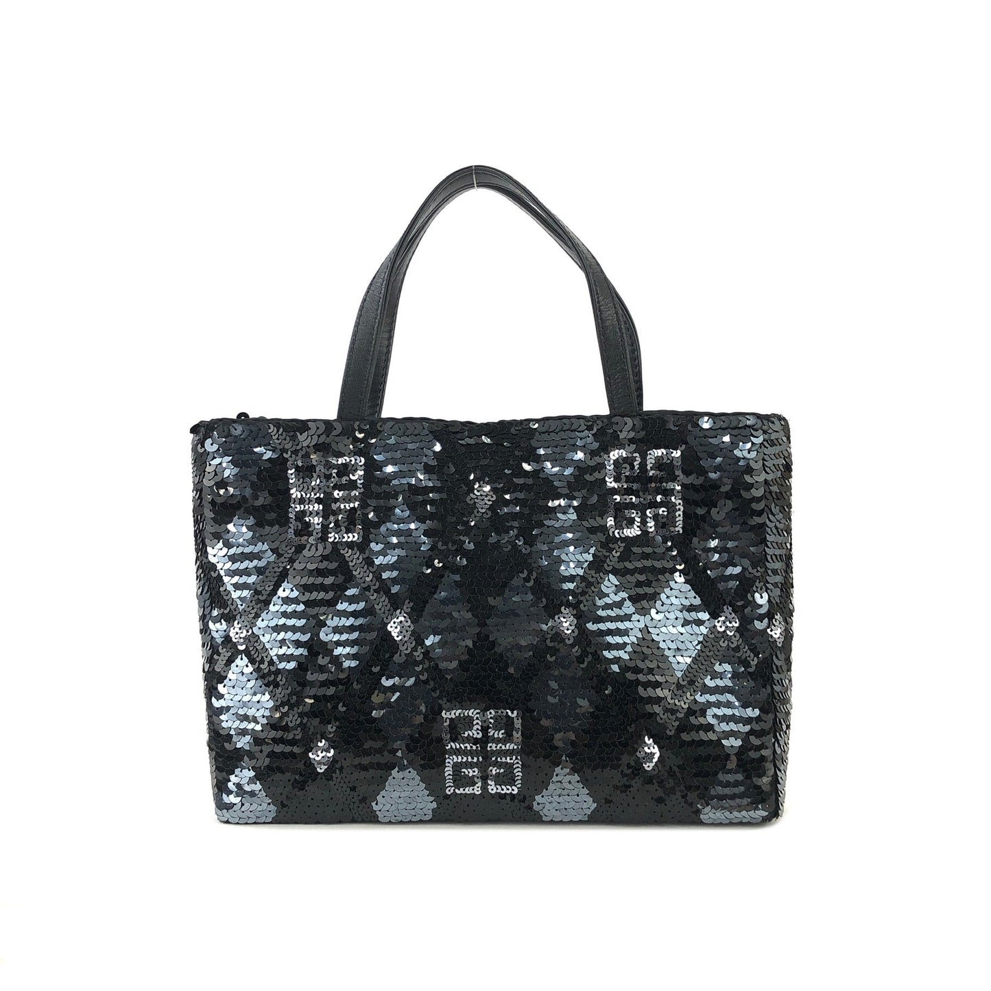 GIVENCHY Logo Argyle pattern Spangle Handbag Black Vintage Old 6myr84