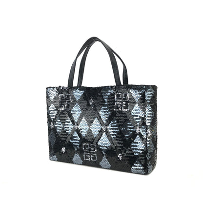 GIVENCHY Logo Argyle pattern Spangle Handbag Black Vintage Old 6myr84