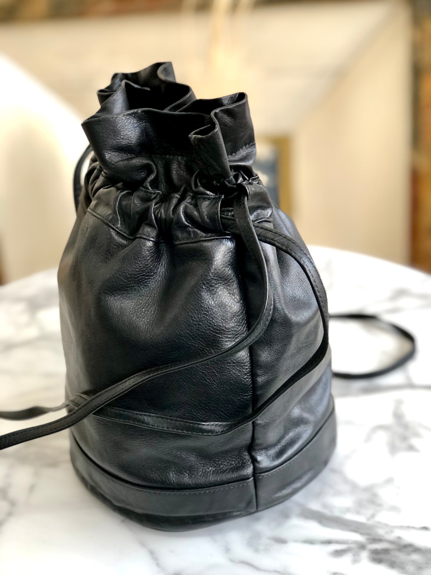 CELINE Blason Triomphe Drawstring Shoulder bag Black Vintage Old Celine jfgvrp