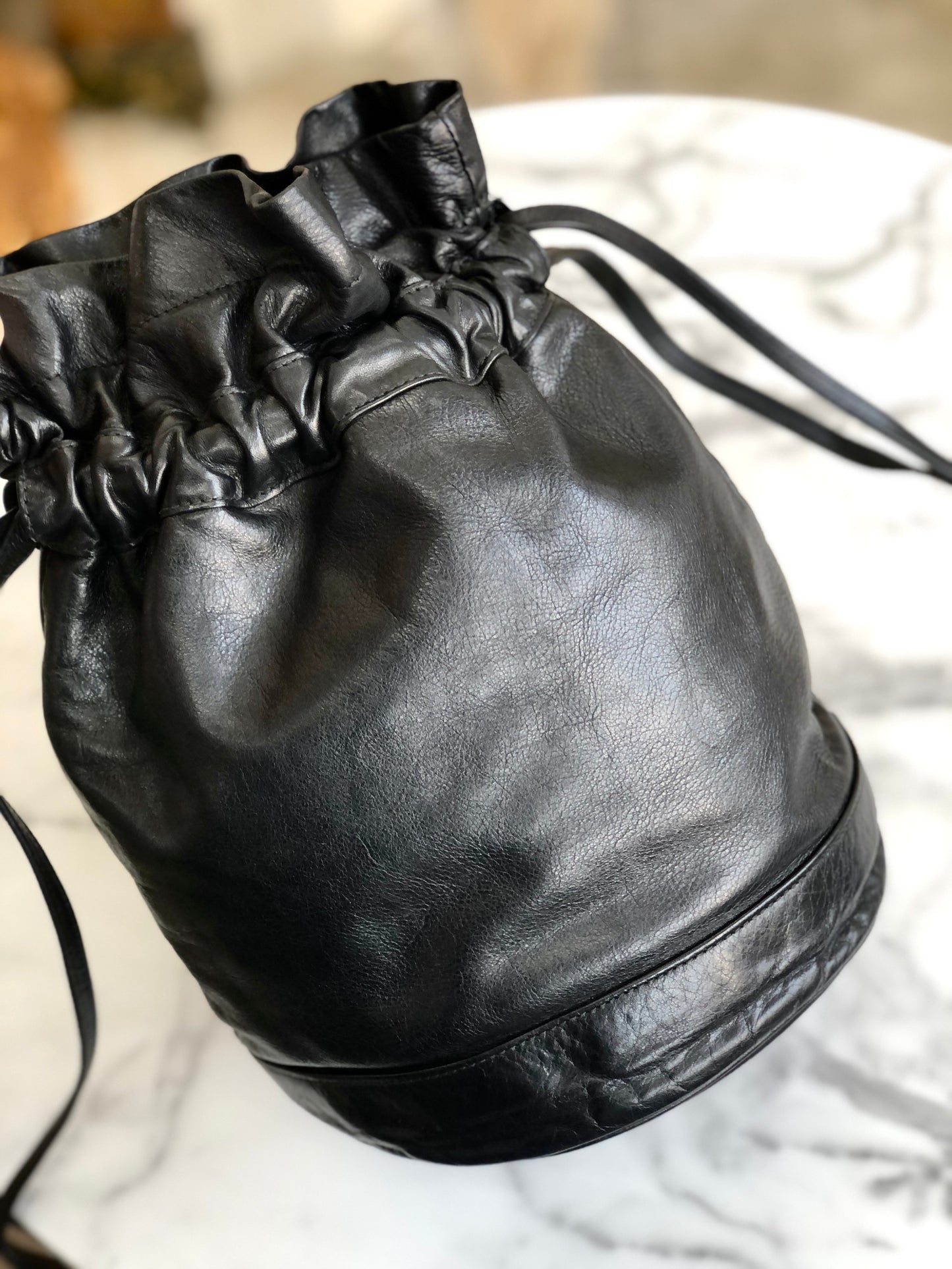 CELINE Blason Triomphe Drawstring Shoulder bag Black Vintage Old Celine jfgvrp