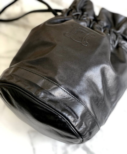 CELINE Blason Triomphe Drawstring Shoulder bag Black Vintage Old Celine jfgvrp