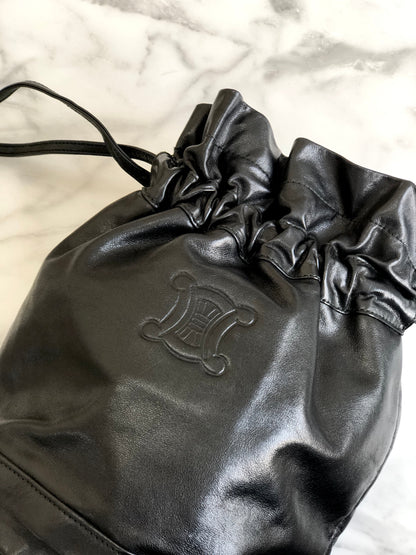 CELINE Blason Triomphe Drawstring Shoulder bag Black Vintage Old Celine jfgvrp