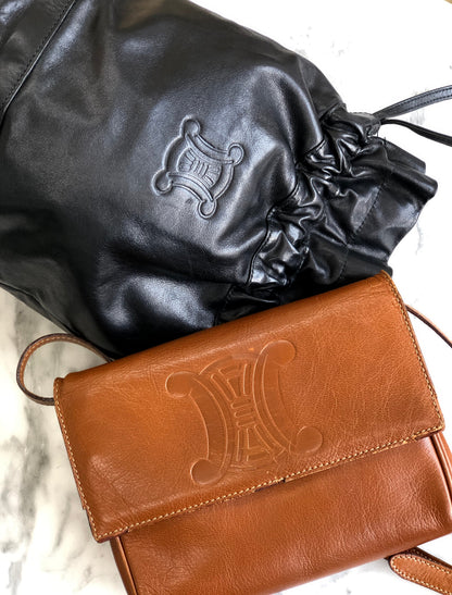 CELINE Blason Triomphe Drawstring Shoulder bag Black Vintage Old Celine jfgvrp