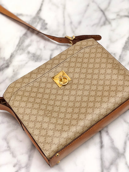 CELINE Macadam Mantel PVC Leather Shoulder Bag Beige Old Celine Vintage butgkf