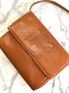 CELINE Blason Triomphe Embossed logo Shoulderbag Brown Vintage Old CELINE psm8xr