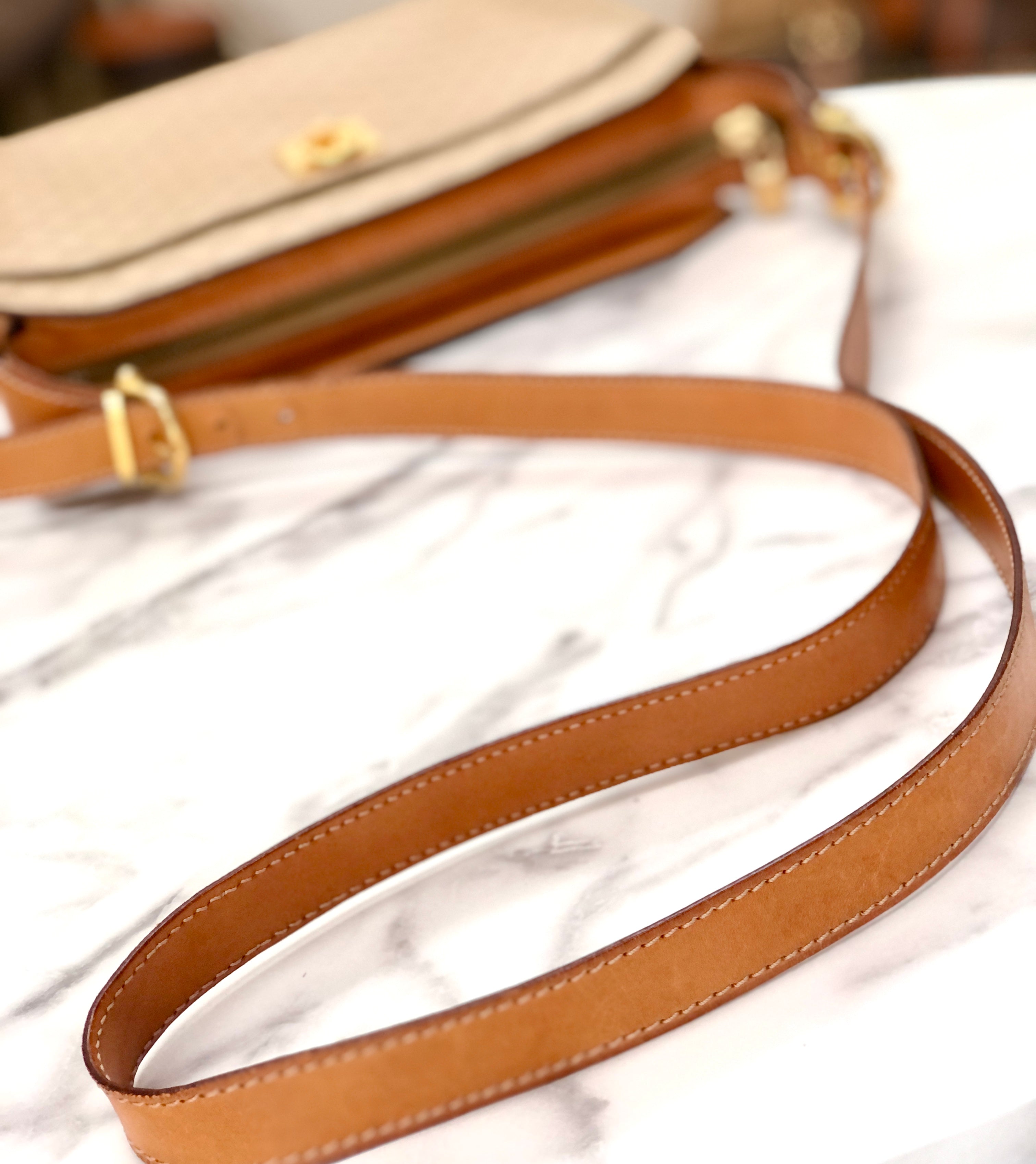 CELINE Macadam Mantel PVC Leather Shoulder Bag Beige Old Celine