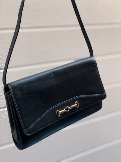 CELINE 馬銜扣兩用單肩包手拿包黑色復古舊 Celine z4nx75
