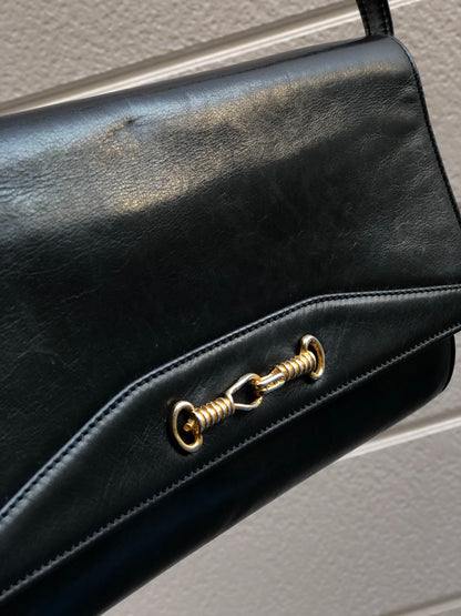 CELINE 馬銜扣兩用單肩包手拿包黑色復古舊 Celine z4nx75