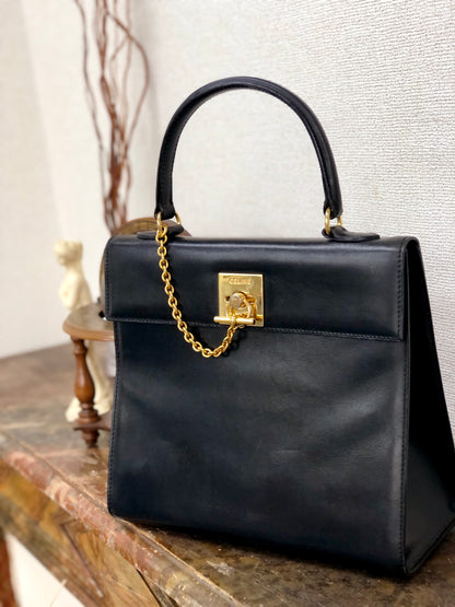 CELINE 扣環鏈條手提包 黑色 復古舊款 Celine 2u8rrk