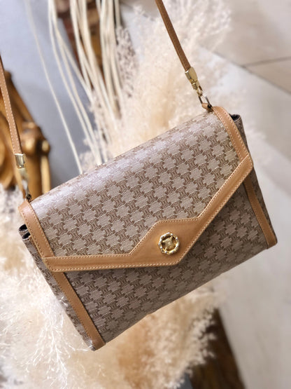 CELINE Macadam Blason Triomphe Crossbody Shoulderbag Beige Vintage Old CELINE e7ni3r