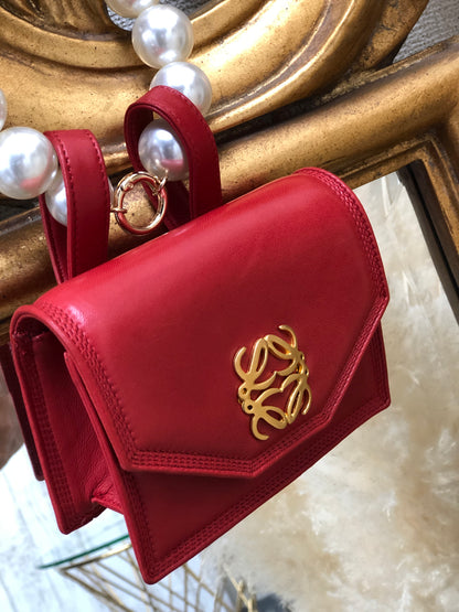 LOEWE Anagram Logo Handbag minibag Red Vintage f55tdm
