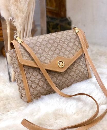 CELINE Macadam Blason Triomphe Crossbody Shoulderbag Beige Vintage Old CELINE e7ni3r