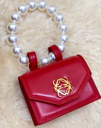 LOEWE Anagram Logo Handbag minibag Red Vintage f55tdm